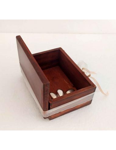 Scatola Svuota tasche e Portaoggetti Legno Artigianale 15x10 cm, vista laterale sinistro.