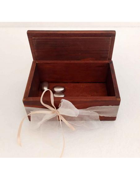 Scatola Svuota tasche e Portaoggetti Legno Artigianale 15x10 cm, vista frontale interna.