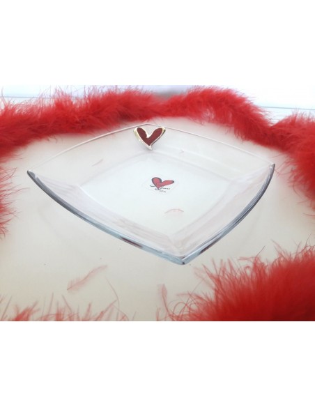 PIATTO CON CUORE GLITTER ROSSO-SY153R-1
