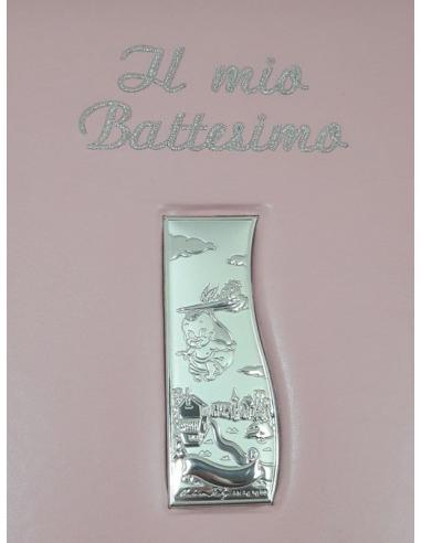 Album-foto-il-mio-battesimo-rosa-Particolare-placca-e-scritta