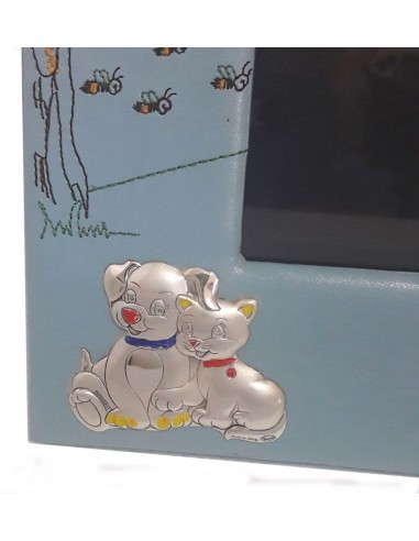 Cornice portafoto Ricamata 20x25 Celeste-Placca in argento cagnolini