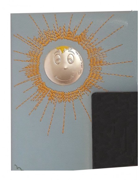 Cornice portafoto Ricamata 20x25 Celeste-Placca in argento sole