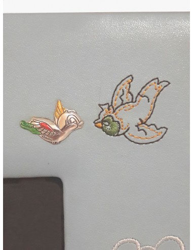 Cornice portafoto Ricamata 20x25 Celeste-Placca in argento uccello