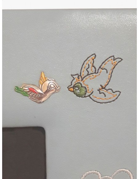 Cornice portafoto Ricamata 20x25 Celeste-Placca in argento uccello