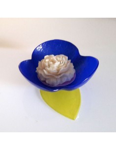 Coppetta vetro di murano portacandela giallo e blu 2