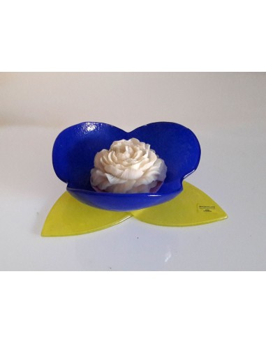 Coppetta vetro di murano portacandela giallo e blu