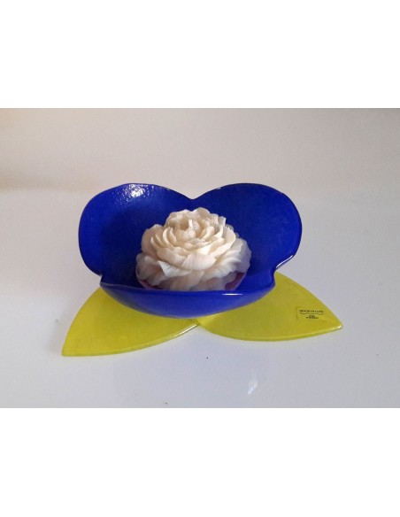 Coppetta vetro di murano portacandela giallo e blu