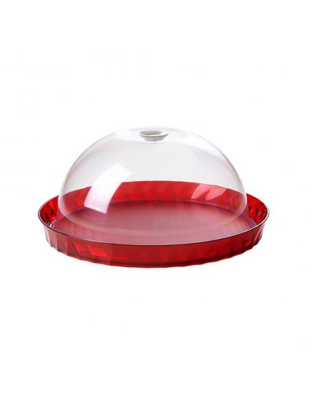 Tortiera-Diamond-porta-dolci-colorata-36-cm-con-campana-salvafreschezza-Rossa