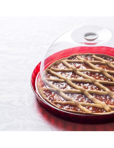 Tortiera-Diamond-porta-dolci-colorata-36-cm-con-campana-salvafreschezza-Rossa-1