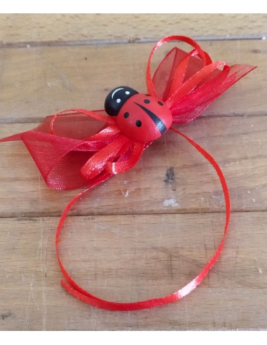 Coccinella-Rossa-Legno-con-Spilla- Fiocchetto-Rosso