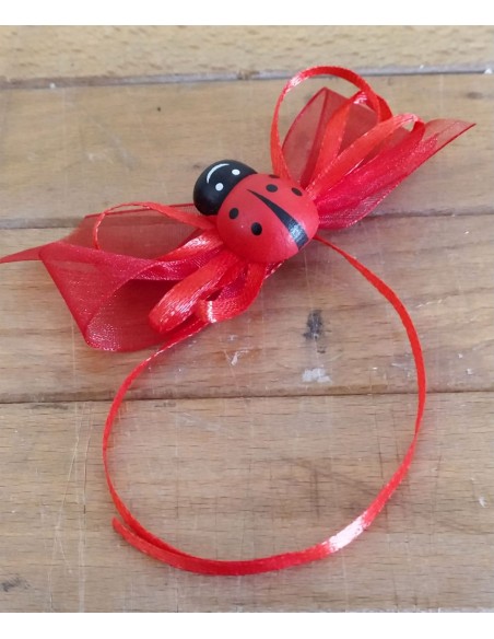 Coccinella-Rossa-Legno-con-Spilla- Fiocchetto-Rosso