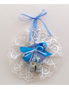 Centrino-nascita-celeste-con-scarpette -in-resina