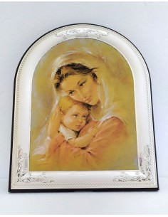 Quadro-Madonna-con-bambino-su-tela-con-cornice-in-argento-bilaminato 2