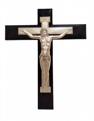 Crocifisso-Cristo-in-argento-bilaminato-su-croce-in-pelle-nera