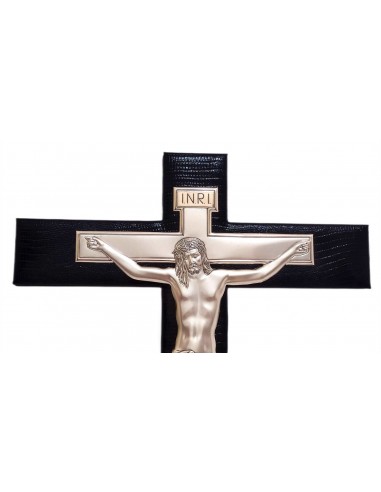 Crocifisso-Cristo-in-argento-bilaminato-su-croce-in-pelle-nera-3