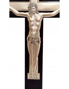 Crocifisso-Cristo-in-argento-bilaminato-su-croce-in-pelle-nera 2