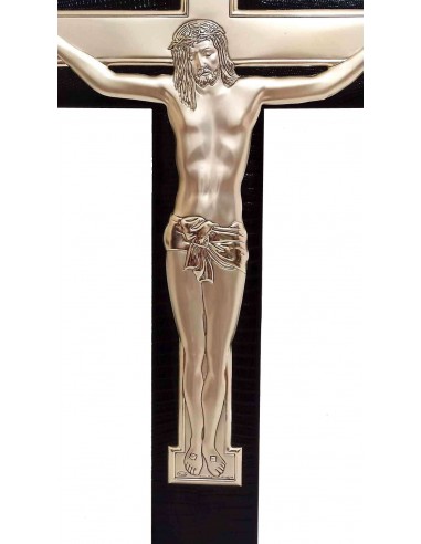 Crocifisso-Cristo-in-argento-bilaminato-su-croce-in-pelle-nera-1