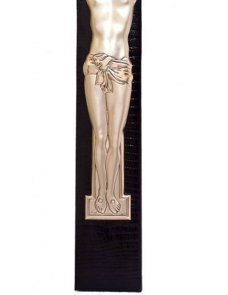 Crocifisso-Cristo-in-argento-bilaminato-su-croce-in-pelle-nera-4