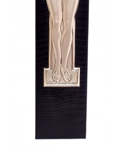 Crocifisso-Cristo-in-argento-bilaminato-su-croce-in-pelle-nera-5