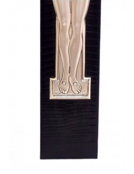 Crocifisso-Cristo-in-argento-bilaminato-su-croce-in-pelle-nera-5