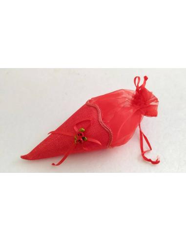 Cono-portaconfetti-laurea-in-tessuto-con-tulle-rosso-e-tirante