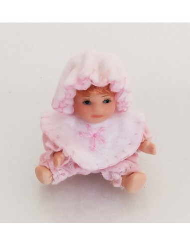 Bambolina-in-ceramica-con-vestito-e-cappello-rosa-5x7-cm