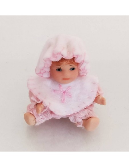Bambolina-in-ceramica-con-vestito-e-cappello-rosa-5x7-cm