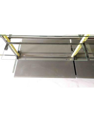 Scaffale-gondola-bifacciale-per-esposizione-con-base-in-legno-e-ripiani-in-vetro-11