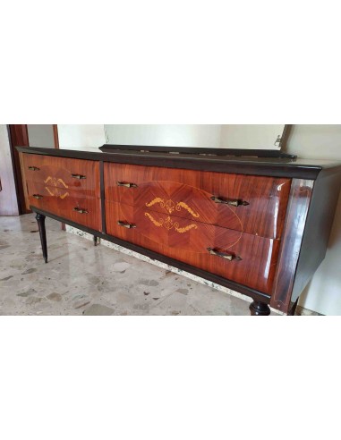 Como-antico-in-legno-lucido-decorato-con-4-cassetti-e-specchio-6