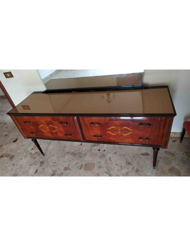 Como-antico-in-legno-lucido-decorato-con-4-cassetti-e-specchio-5