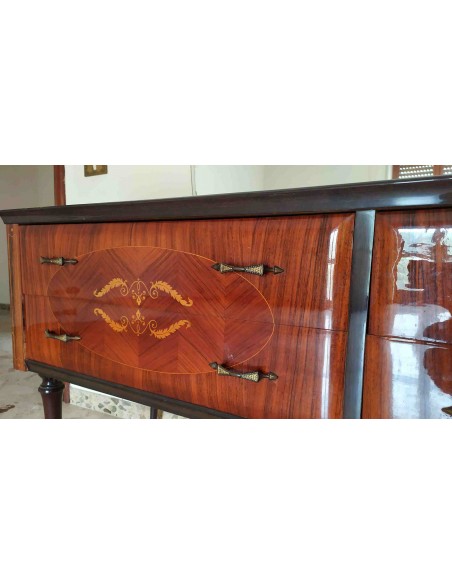 Como-antico-in-legno-lucido-decorato-con-4-cassetti-e-specchio-7