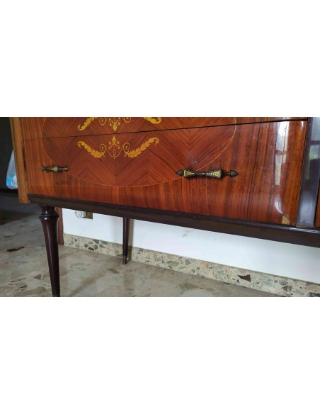 Como-antico-in-legno-lucido-decorato-con-4-cassetti-e-specchio-8