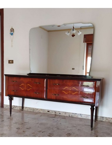 Como-antico-in-legno-lucido-decorato-con-4-cassetti-e-specchio-3