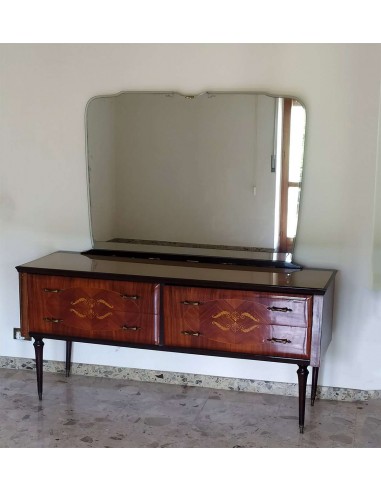 Como-antico-in-legno-lucido-decorato-con-4-cassetti-e-specchio-2