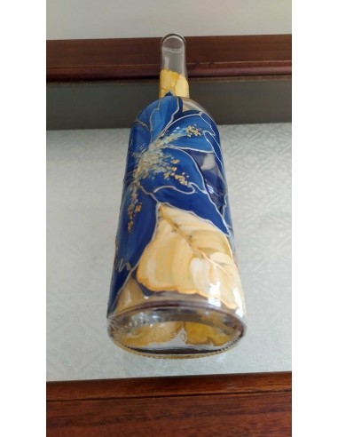 Bottiglia-in-vetro-dipinta-con-fiori-blu-e-foglie-oro-7