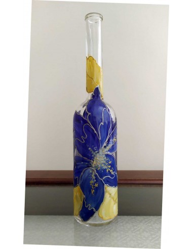 Bottiglia-in-vetro-dipinta-con-fiori-blu-e-foglie-oro-4