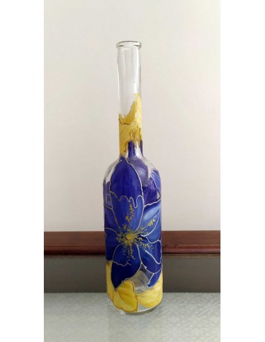 Bottiglia-in-vetro-dipinta-con-fiori-blu-e-foglie-oro-6
