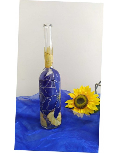 Bottiglia-in-vetro-dipinta-con-fiori-blu-e-foglie-oro-1