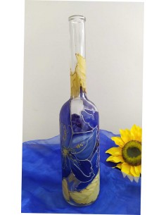Bottiglia-in-vetro-dipinta-con-fiori-blu-e-foglie-oro-1 2