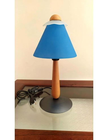 Lumetto-abajur-in-legno-e-metallo-con-paralume-blu-2