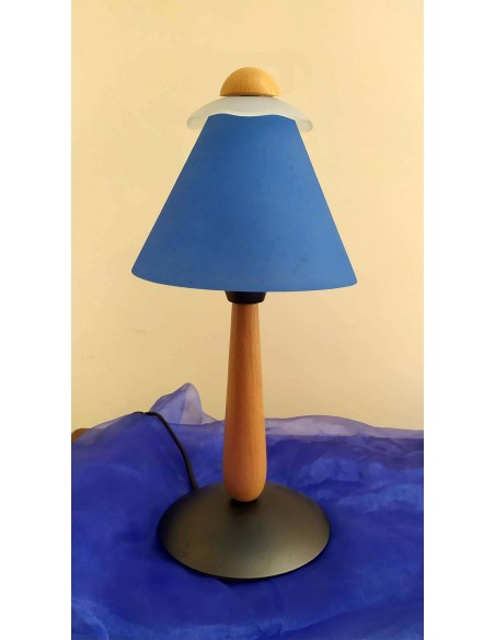 Lumetto-abajur-in-legno-e-metallo-con-paralume-blu