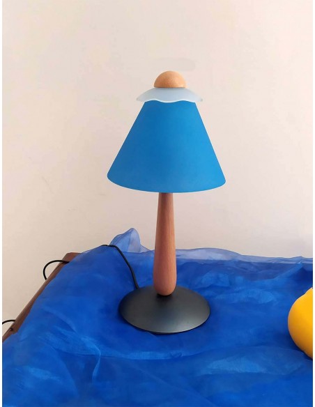 Lumetto-abajur-in-legno-e-metallo-con-paralume-blu-1