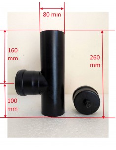 Raccordo-a-T-90°-con-tappo-di-scarico-acciaio-nero-per-stufe-a-pellet 2