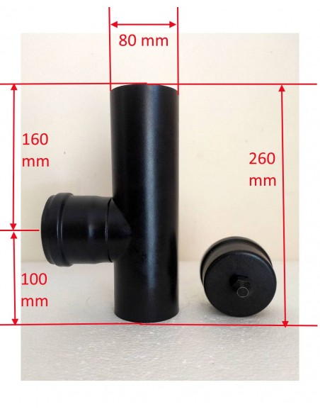 Raccordo-a-T-90°-con-tappo-di-scarico-acciaio-nero-per-stufe-a-pellet-Dimensioni