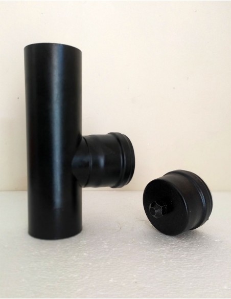 Raccordo-a-T-90°-con-tappo-di-scarico-acciaio-nero-per-stufe-a-pellet-4