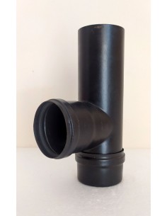 Raccordo-a-T-90°-con-tappo-cieco-acciaio-nero-per-stufe-a-pellet