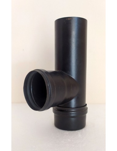 Raccordo-a-T-90°-con-tappo-cieco-acciaio-nero-per-stufe-a-pellet