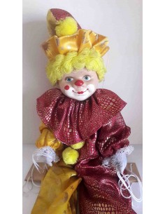 Marionetta-clown-artigianale-con-costume-giallo-e-rosso-vintage 2
