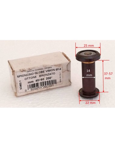 Spioncino-globe-vision-o-14-ottone-bronzato-40-60-mm-200°-Dimensioni