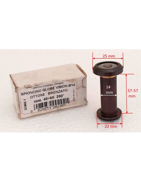 Spioncino-globe-vision-o-14-ottone-bronzato-40-60-mm-200°-Dimensioni